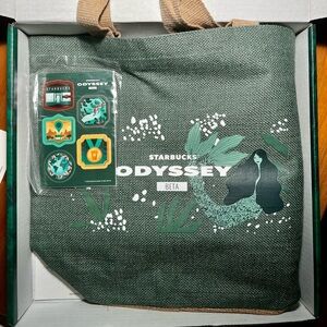 NEW Starbucks ODYSSEY Beta Tote Bag Limited Edition Merchandise with stickers.